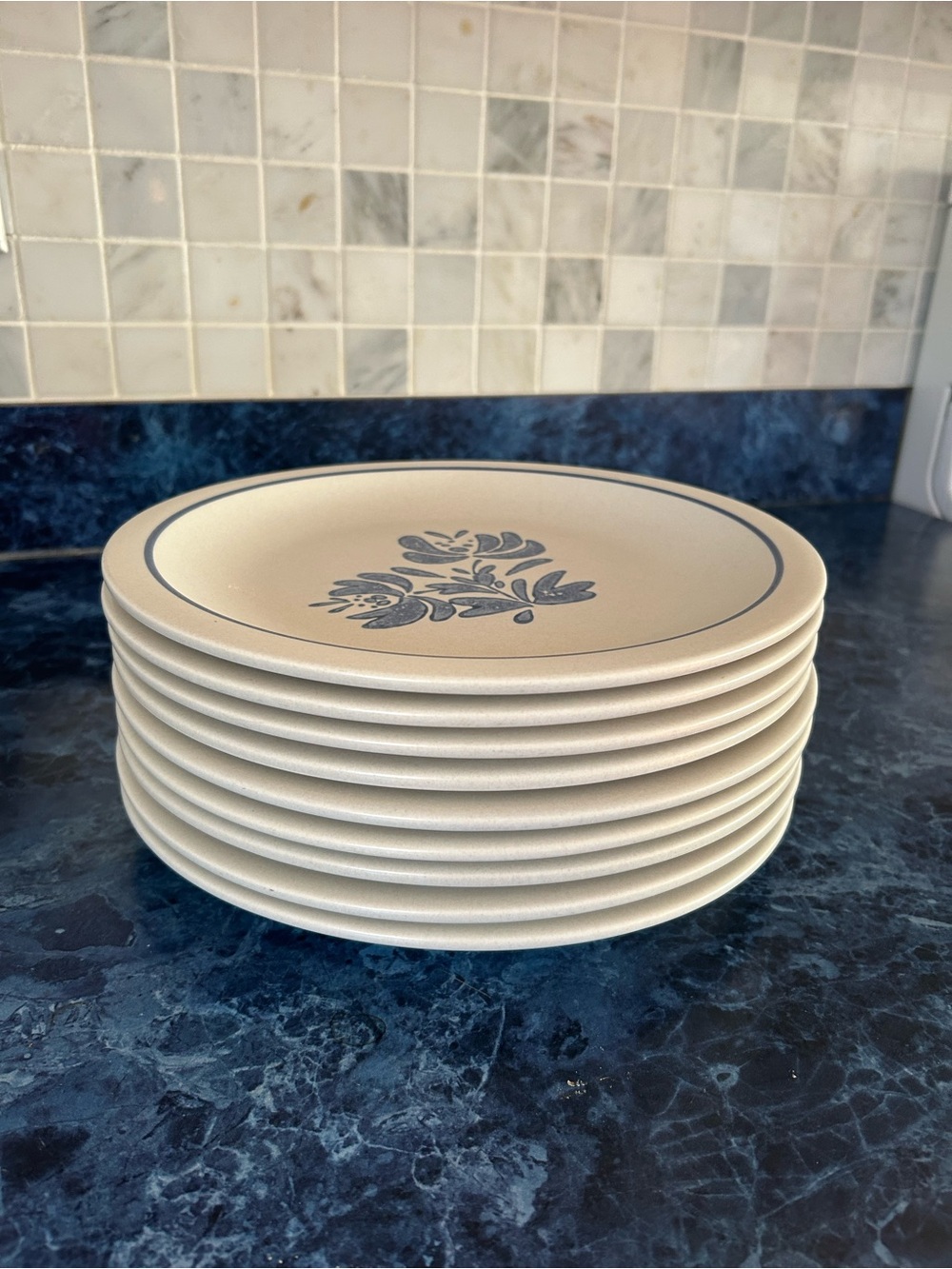 Pfaltzgraff Stoneware Dinner Plates Yorktowne Blue Floral Motif - Set of 
9